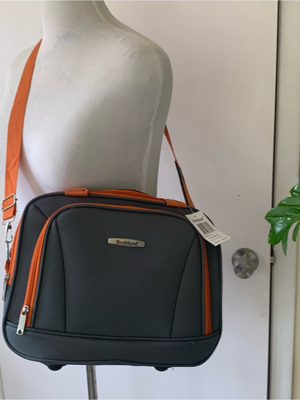 NWT ROCKLAND Charcoal Gray & Orange Soft side Carry On Travel Tote Bag